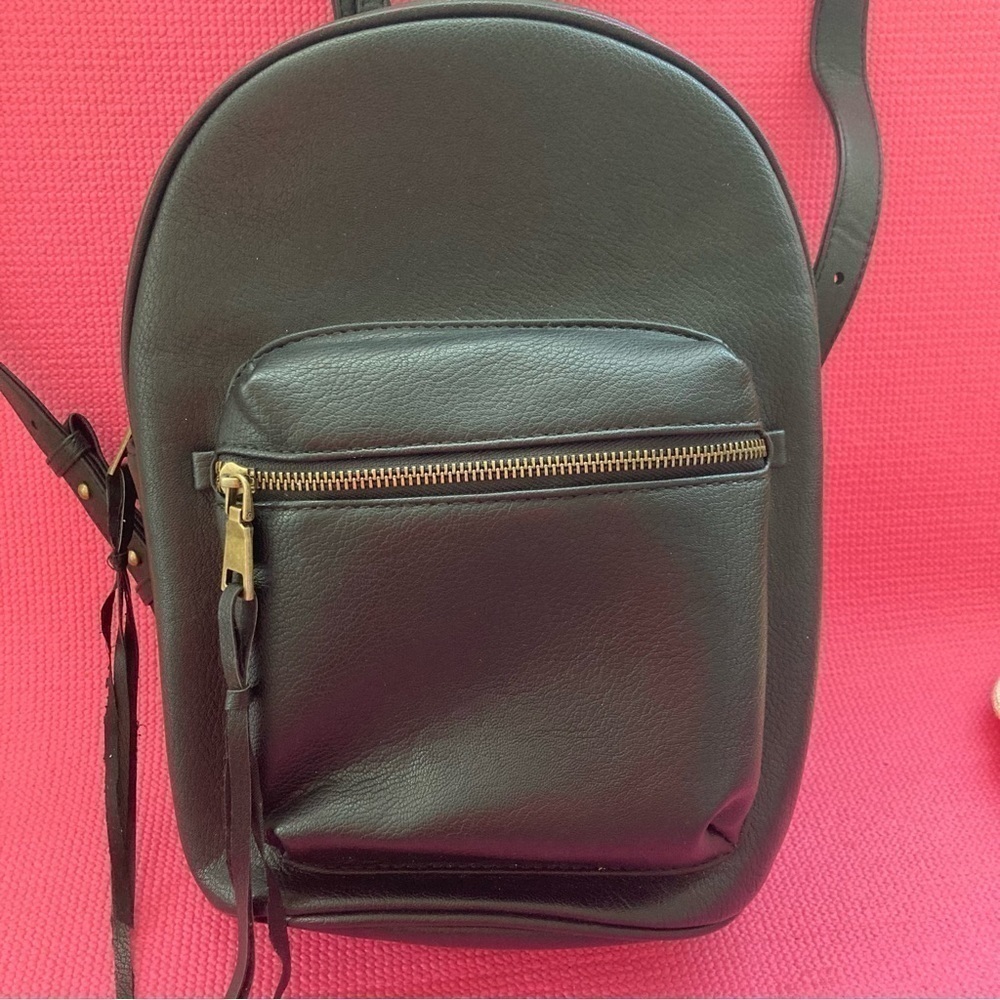 G.H. Bass and Company Small Black Faux Leather Backpack Daypack  12” x 9”
